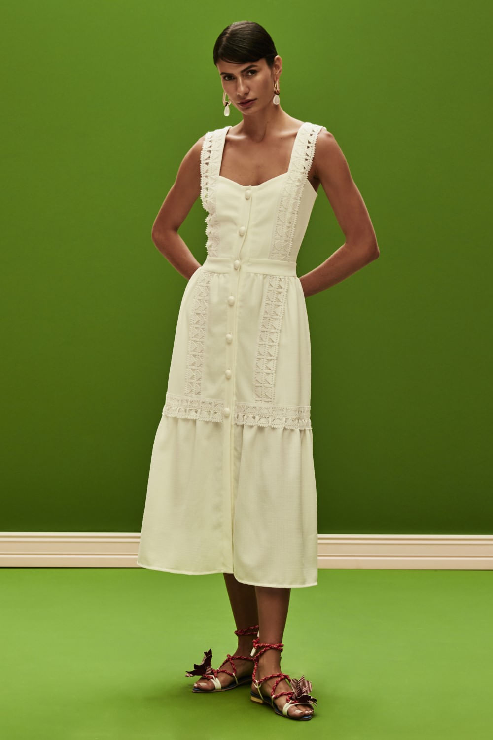 Vestido mídi botões minimal off white