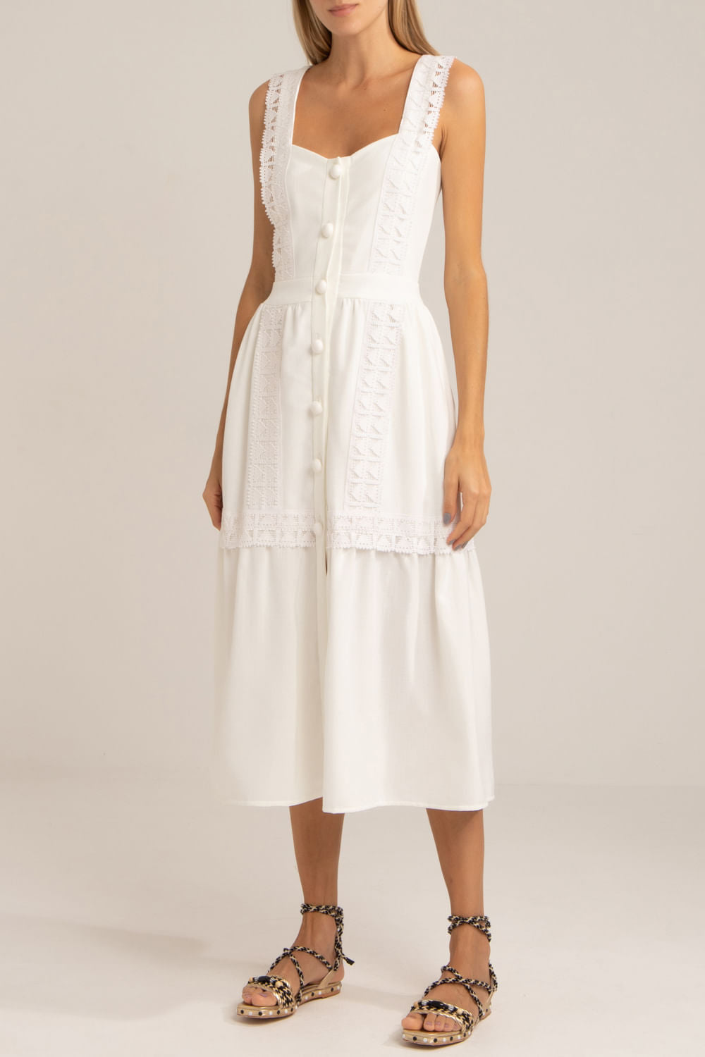 Vestido mídi botões minimal off white