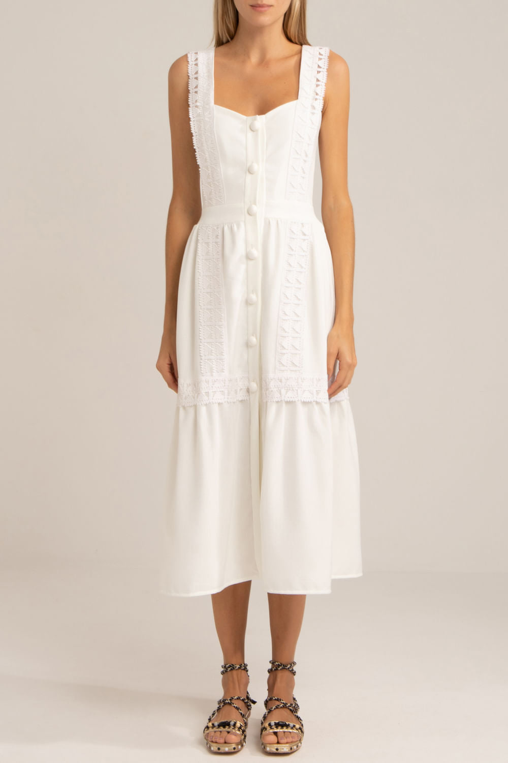 Vestido mídi botões minimal off white