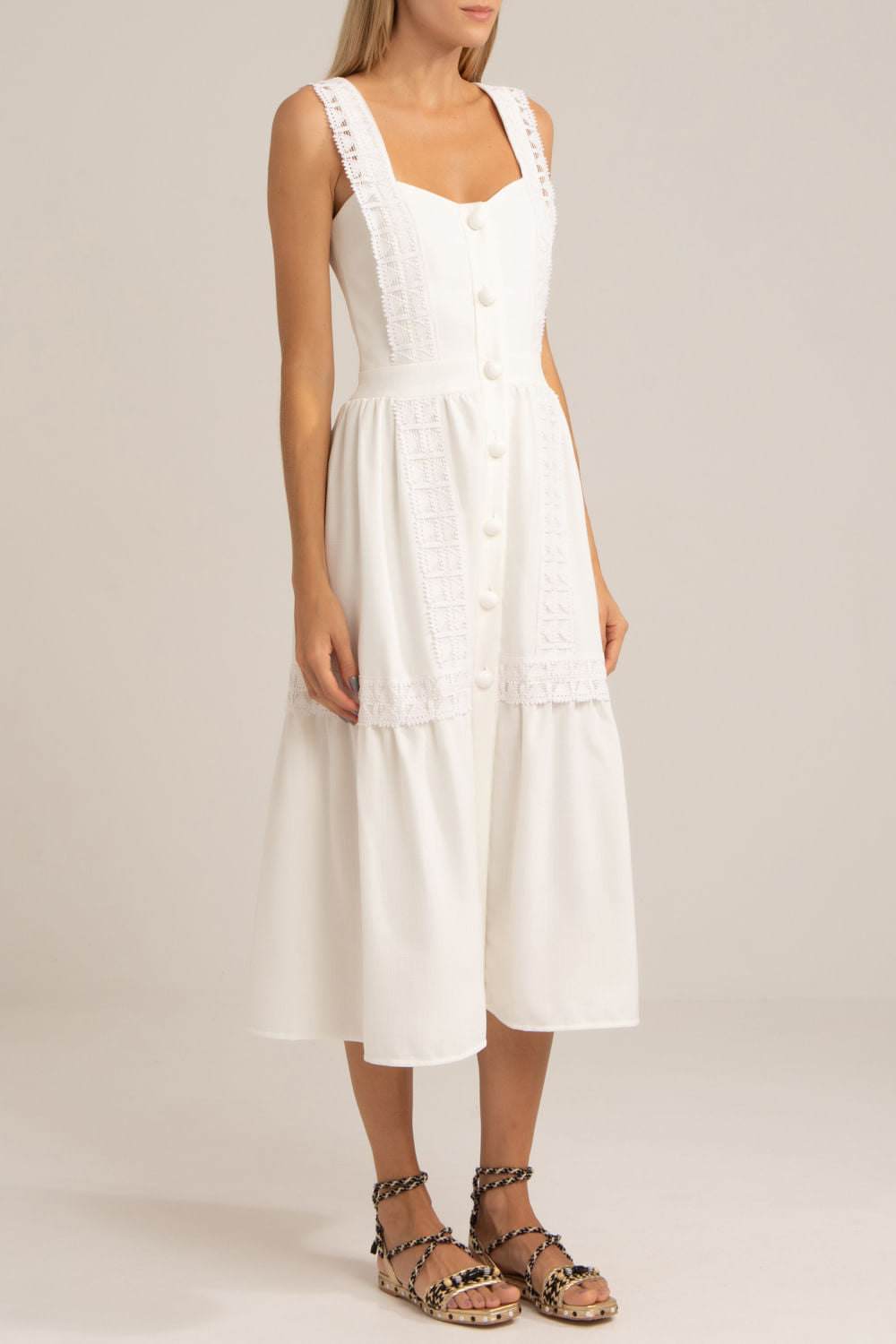Vestido mídi botões minimal off white