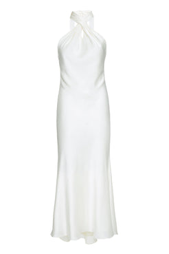 VESTIDO MÍDI DECOTE CRUZADO CETIM SLIP OFF WHITE