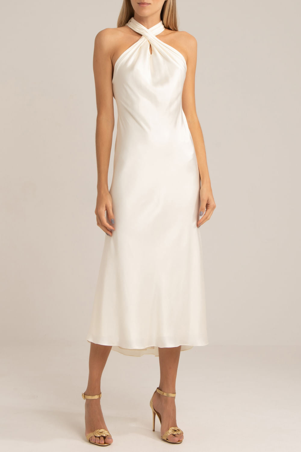 VESTIDO MÍDI DECOTE CRUZADO CETIM SLIP OFF WHITE