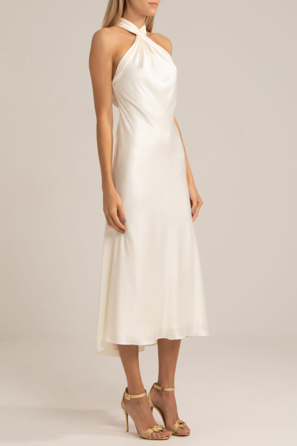 VESTIDO MÍDI DECOTE CRUZADO CETIM SLIP OFF WHITE