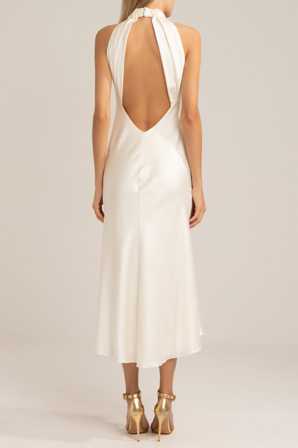 VESTIDO MÍDI DECOTE CRUZADO CETIM SLIP OFF WHITE