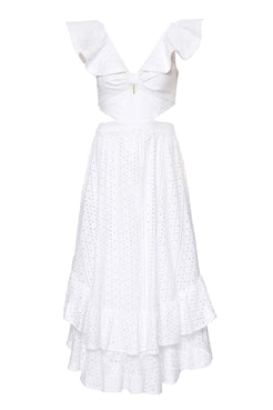 Vestido mÃdi babado laise branco