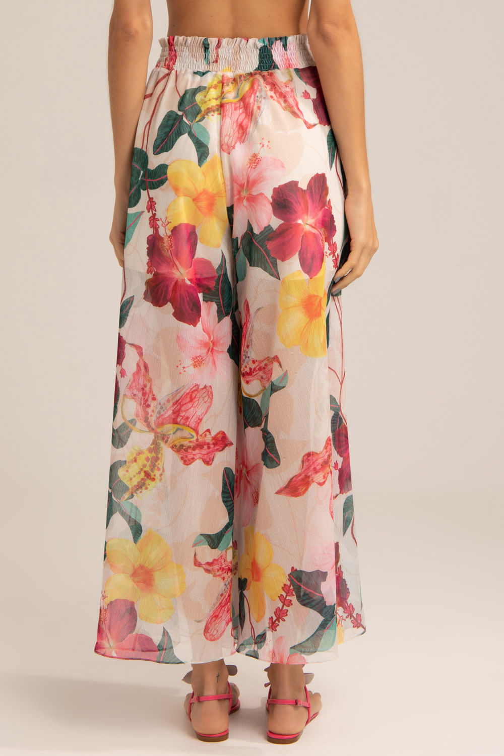 Calça ampla hibiscus off white