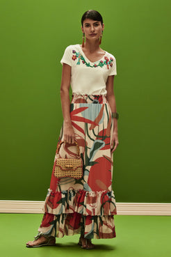 T-shirt flores modernista off white