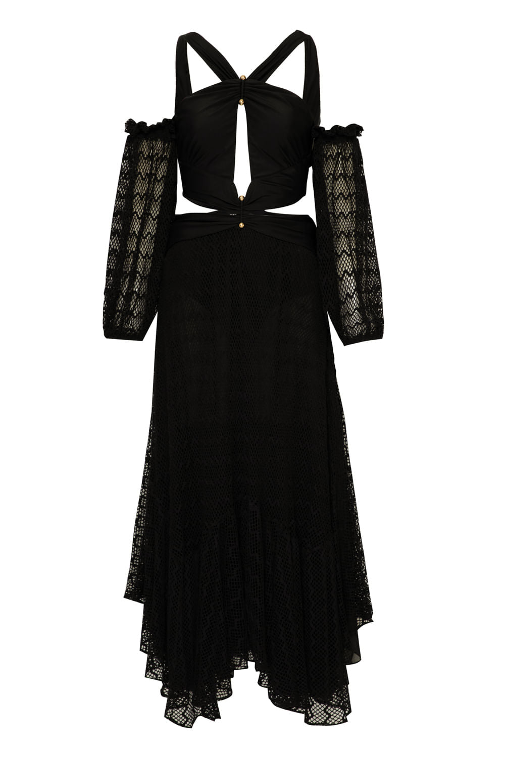 VESTIDO LONGO TELA REVIVAL PRETO