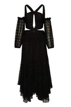 Vestido longo tela revival preto