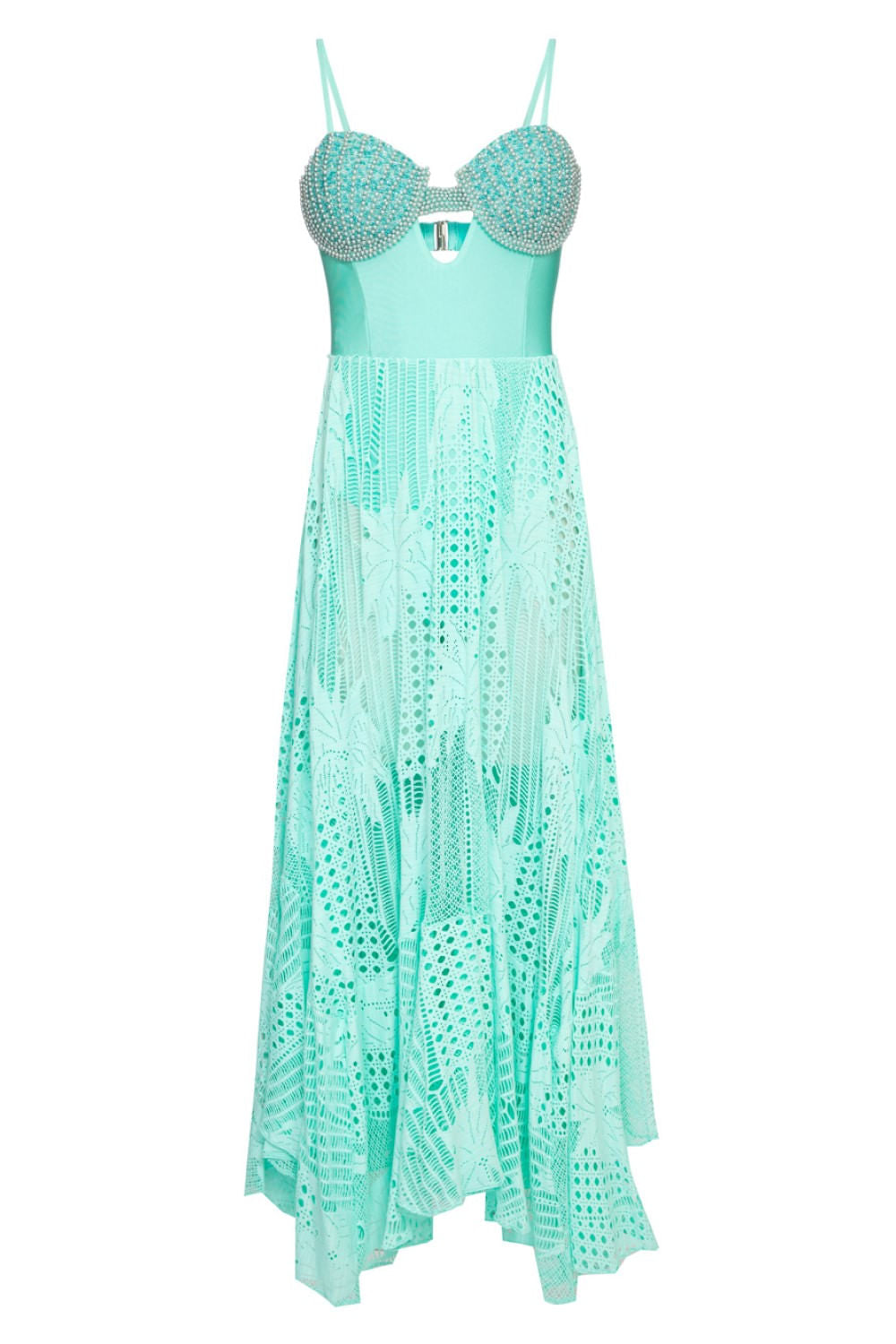VESTIDO BUSTO BORDADO PÉROLAS AQUA
