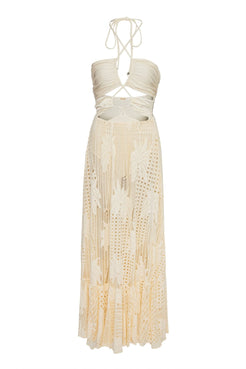 Vestido decote trançado perola