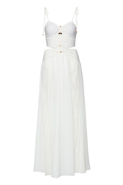 Vestido longo recorte tela off white