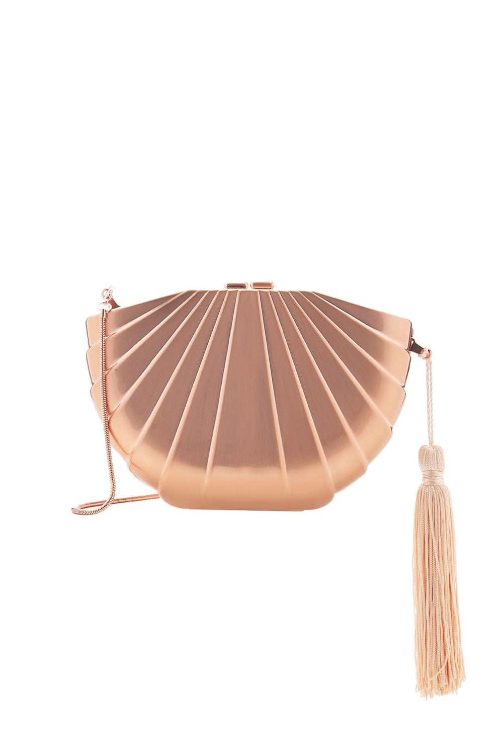 BOLSA CLUTCH METAL CONCHA ROSE