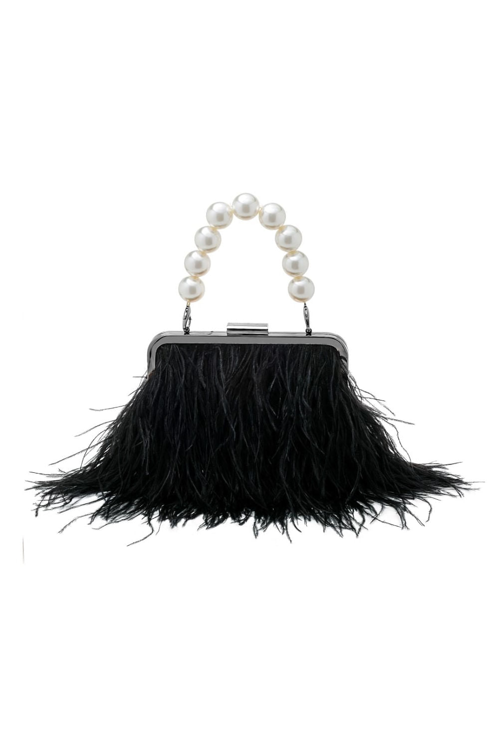 BOLSA CLUTCH PLUMAS PÉROLAS PRETO