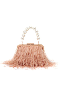 BOLSA CLUTCH PLUMAS PÉROLAS ROSE