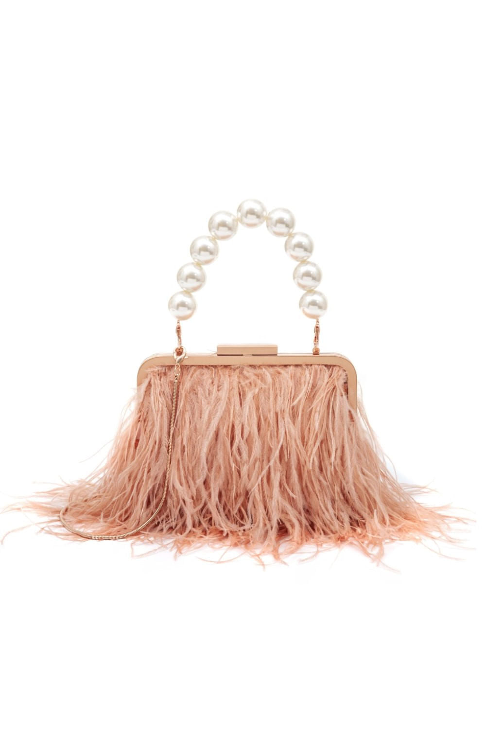 BOLSA CLUTCH PLUMAS PÉROLAS ROSE