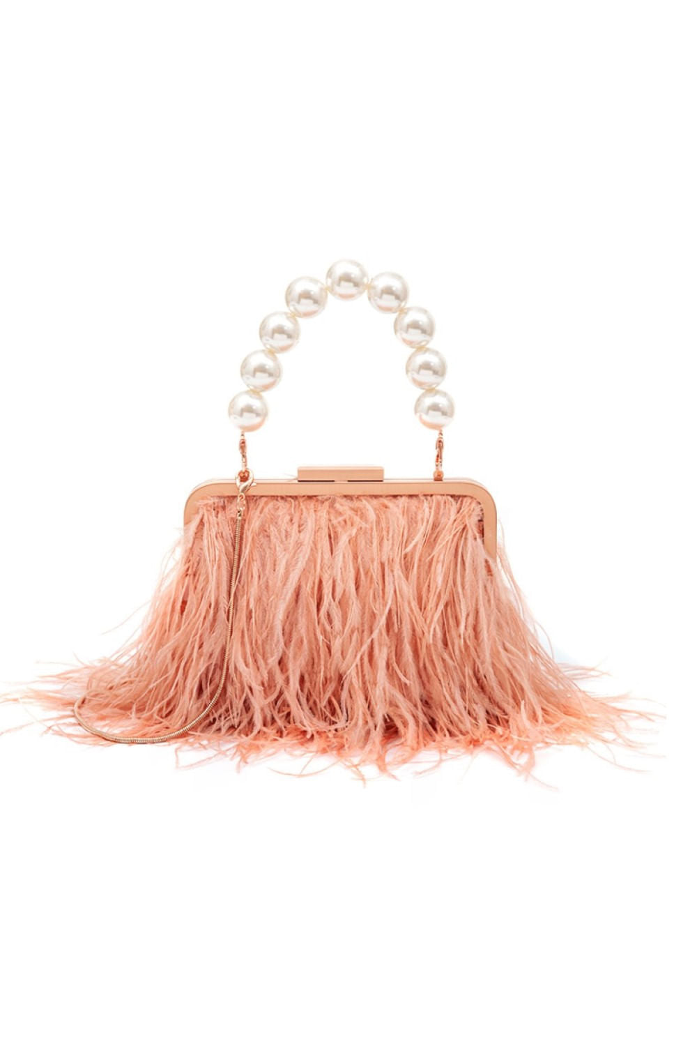 BOLSA CLUTCH PLUMAS PÉROLAS ROSE