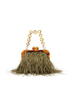 BOLSA MAXI CLUTCH PLUMAS ARMAÇÃO RESINA VERDE