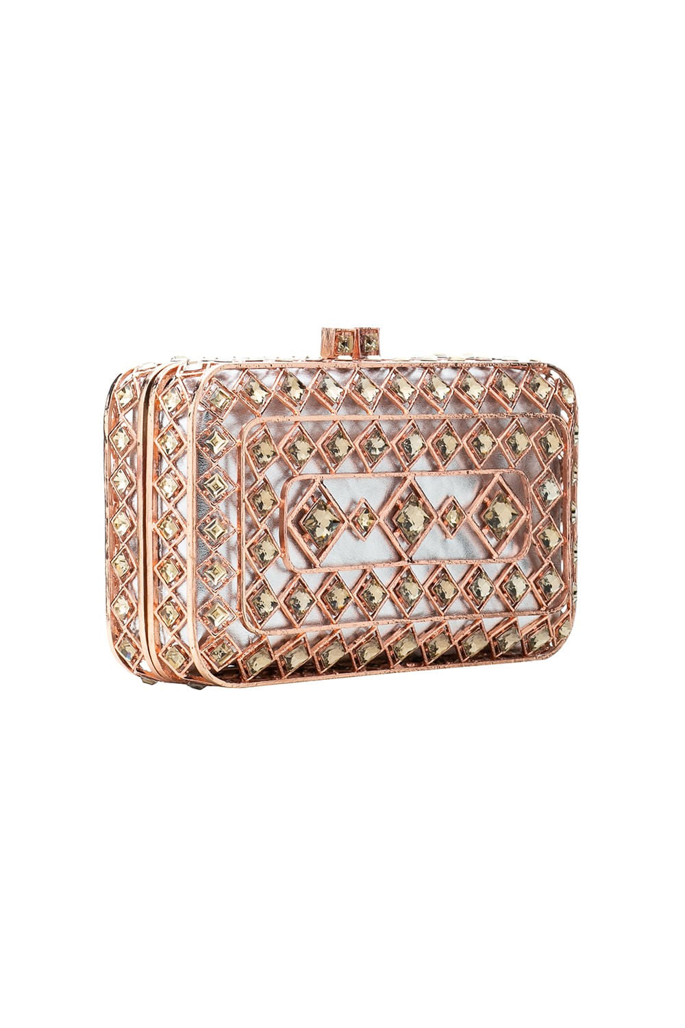 BOLSA CLUTCH METAL TRAMA MAXI CRISTAIS TOPÁZIO ROSE