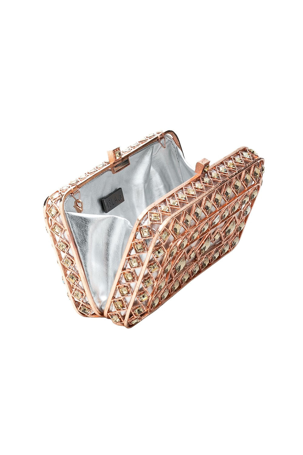 BOLSA CLUTCH METAL TRAMA MAXI CRISTAIS TOPÁZIO ROSE