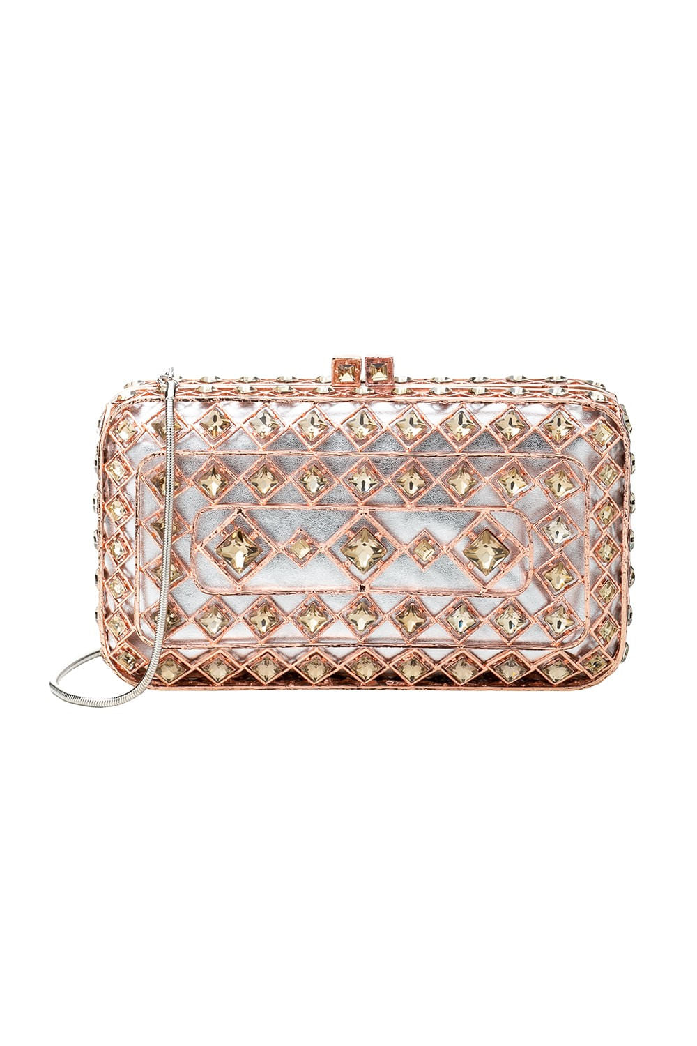 BOLSA CLUTCH METAL TRAMA MAXI CRISTAIS TOPÁZIO ROSE