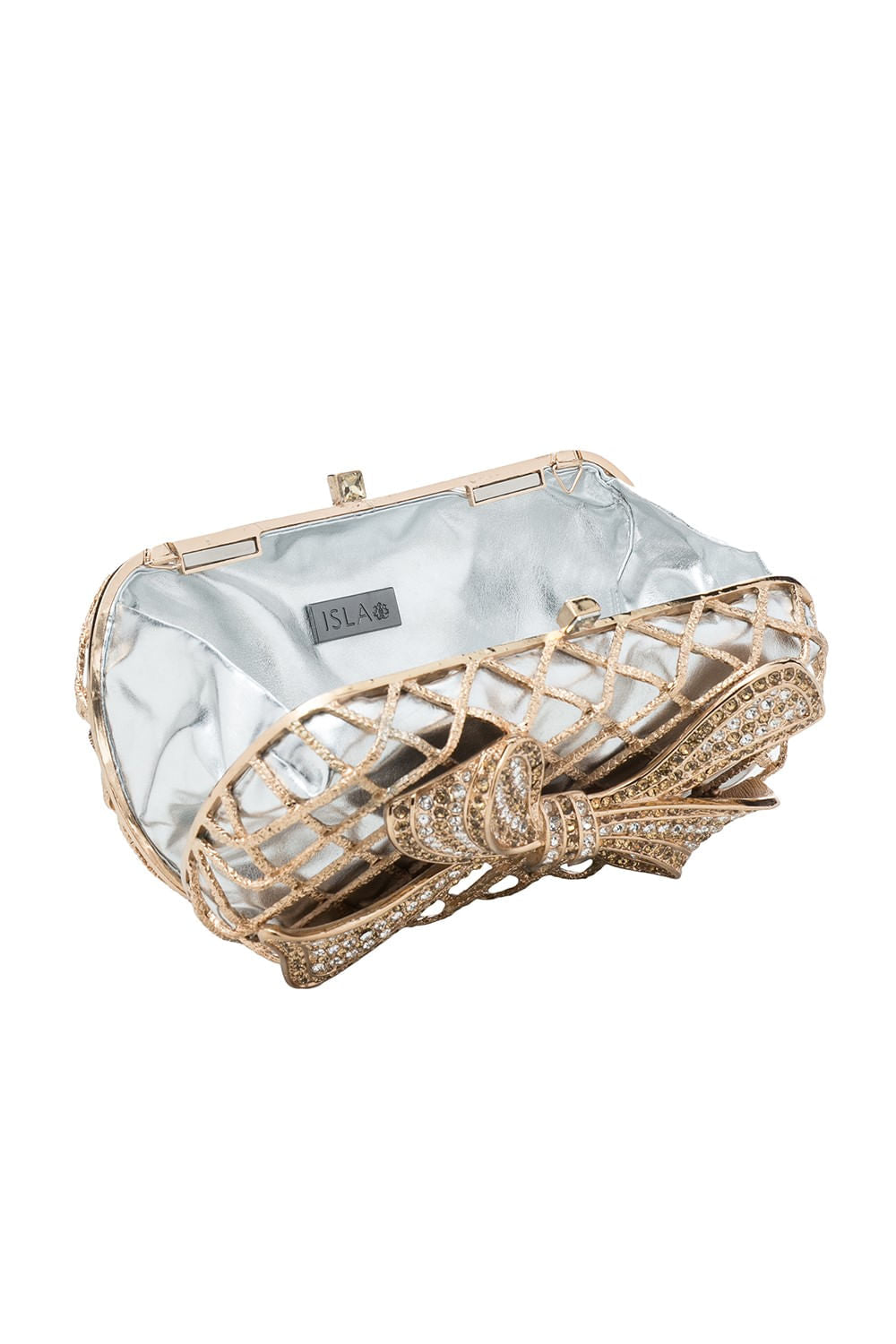BOLSA CLUTCH MAXI CRISTAIS LAÇO DOURADO
