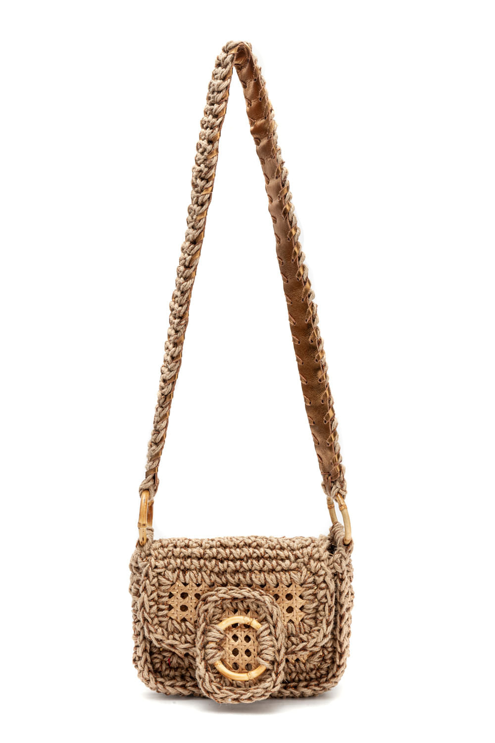 MINI BOLSA CROCHÊ SISAL PALHA INDIANA METALIZADA OURO