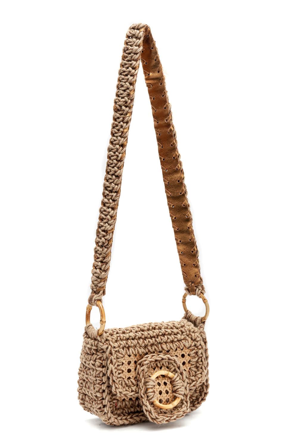 MINI BOLSA CROCHÊ SISAL PALHA INDIANA METALIZADA OURO