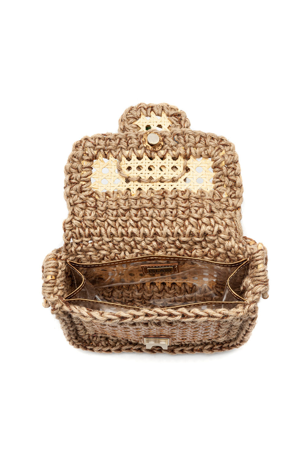 MINI BOLSA CROCHÊ SISAL PALHA INDIANA METALIZADA OURO