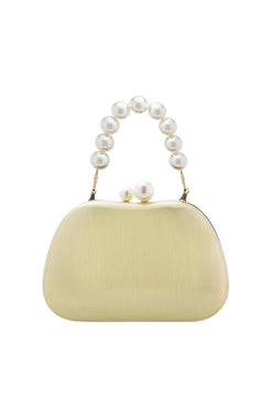 BOLSA CLUTCH METAL PINO E ALÇA PÉROLAS OURO ESCOVADO