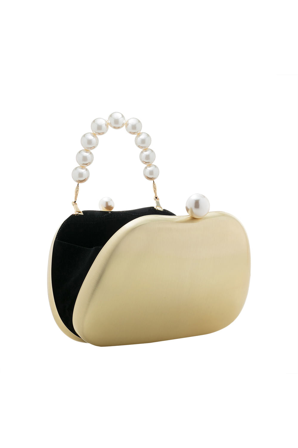 BOLSA CLUTCH METAL PINO E ALÇA PÉROLAS OURO ESCOVADO