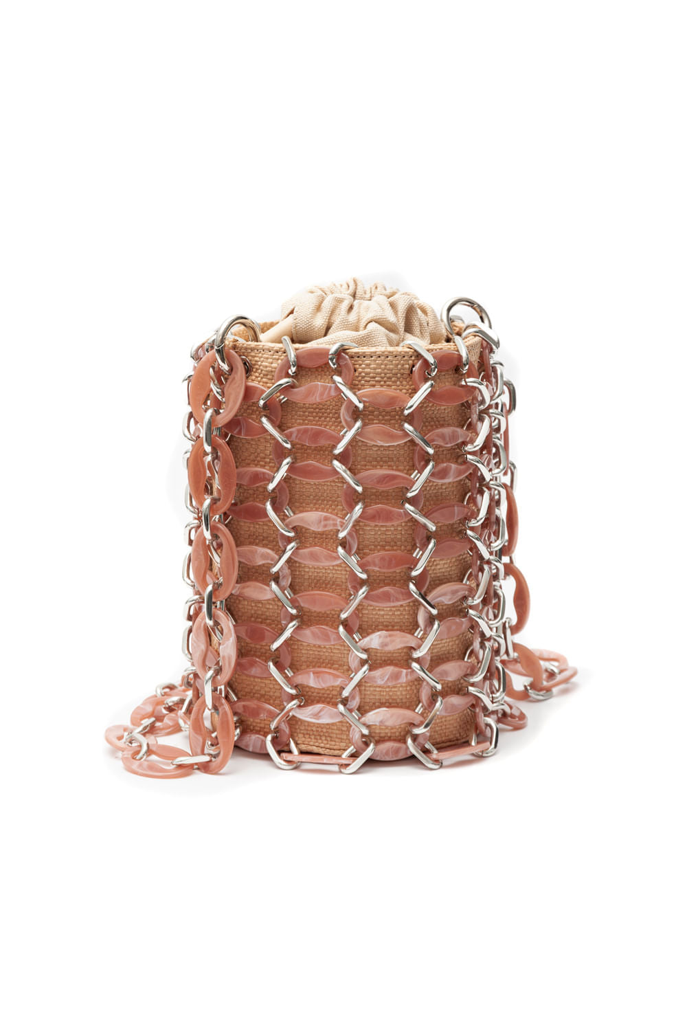 BOLSA BUCKET LARA PALHA ELOS RESINA NUDE