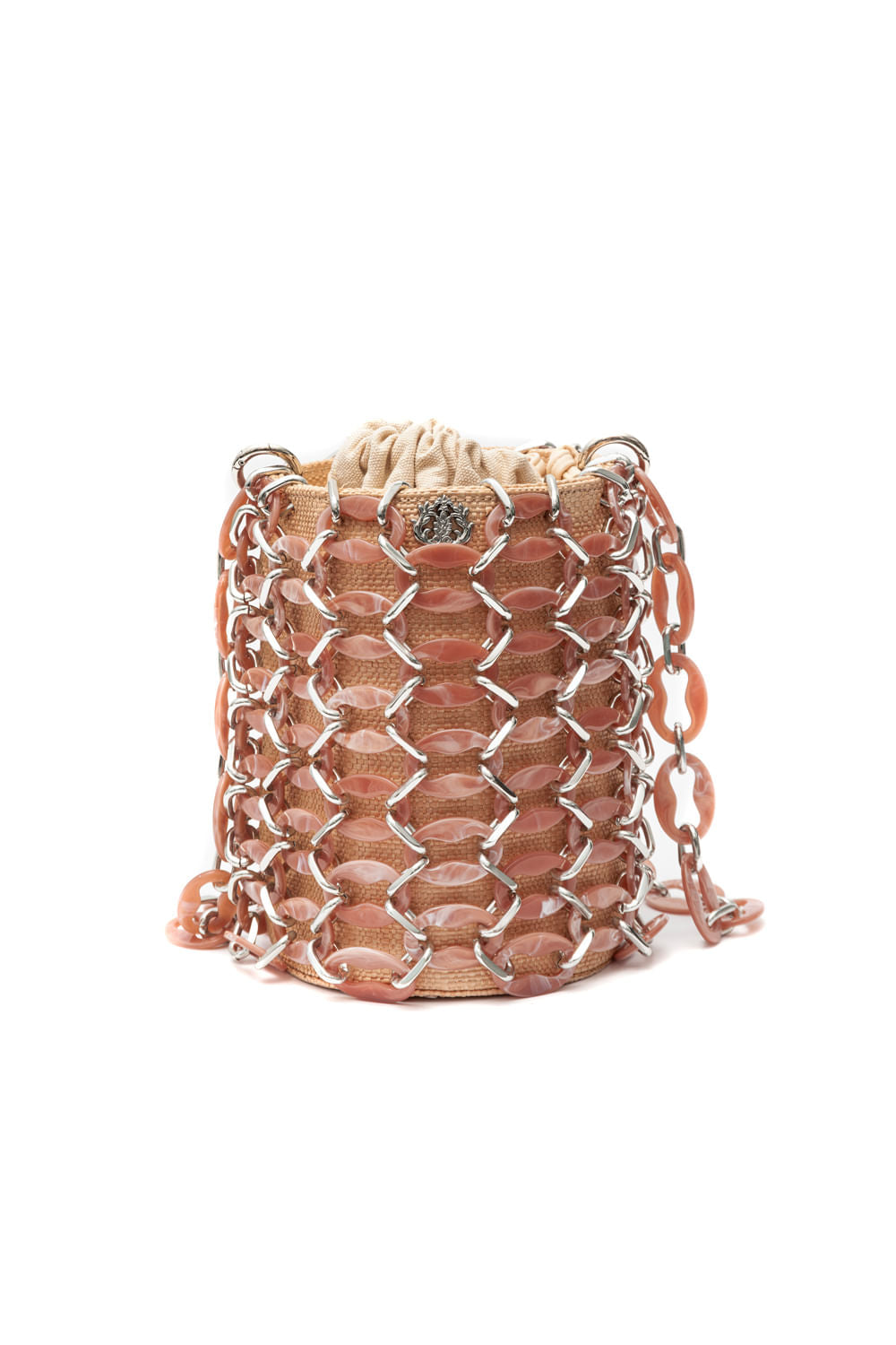 BOLSA BUCKET LARA PALHA ELOS RESINA NUDE