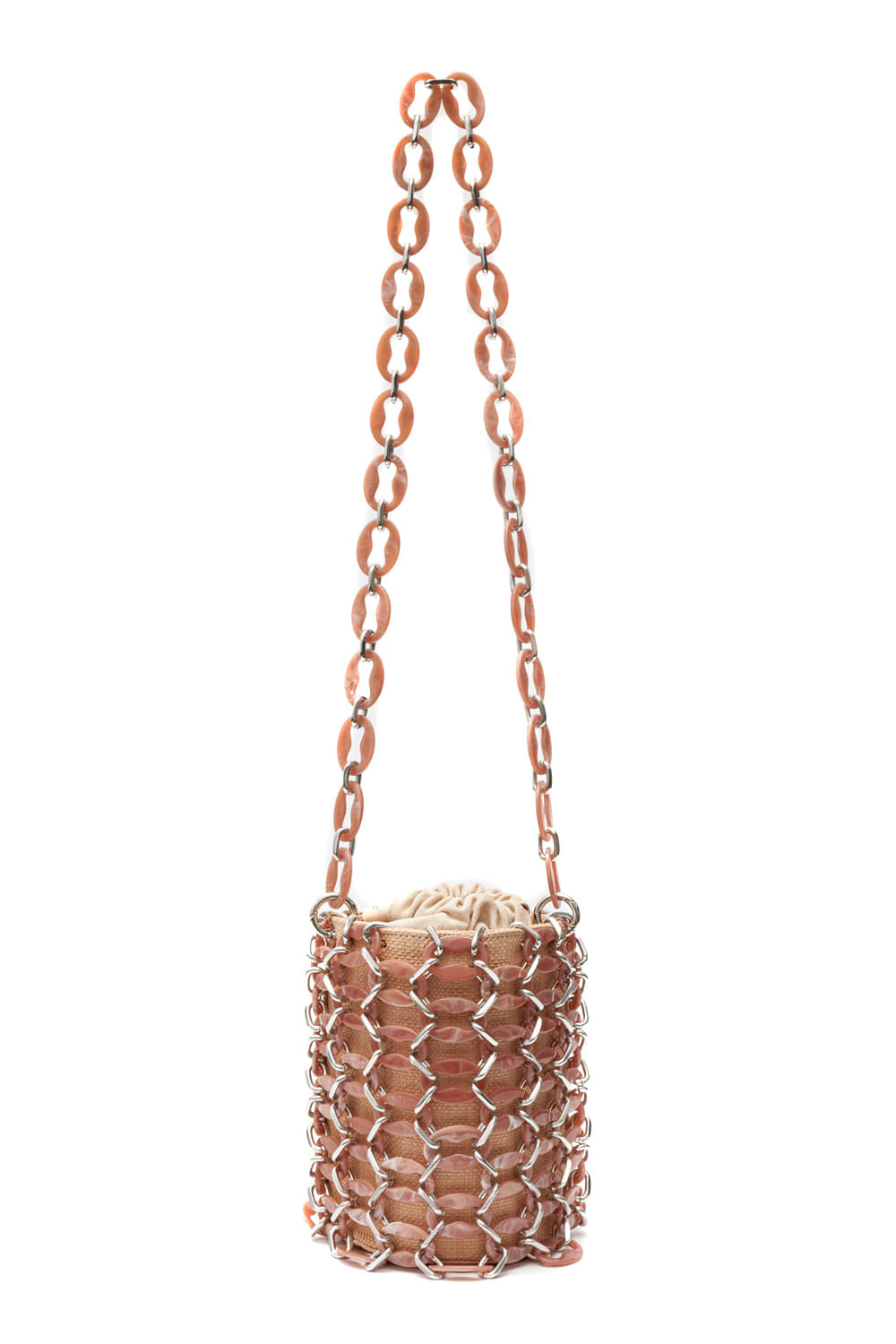 BOLSA BUCKET LARA PALHA ELOS RESINA NUDE
