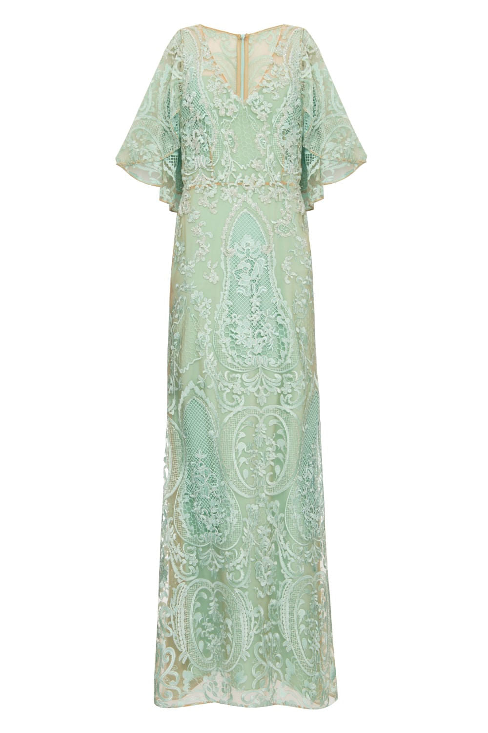 VESTIDO LONGO RENDA MANGAS AZUL CLARO