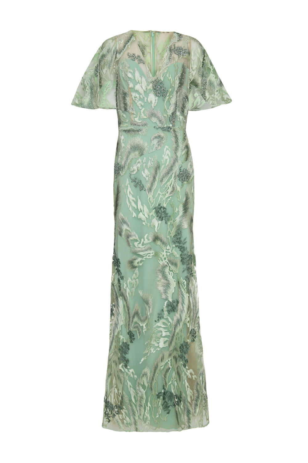 VESTIDO LONGO MANGAS AMPLAS RENDA VERDE CLARO