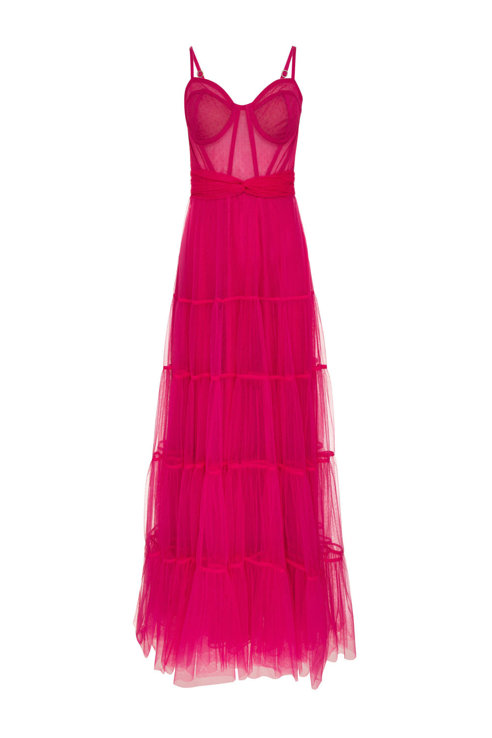Vestido longo tule camadas pink