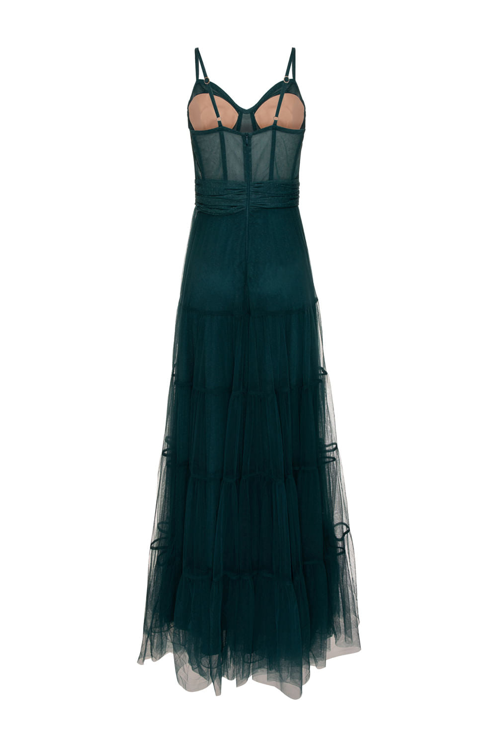 VESTIDO LONGO TULE CAMADAS PETROLEO