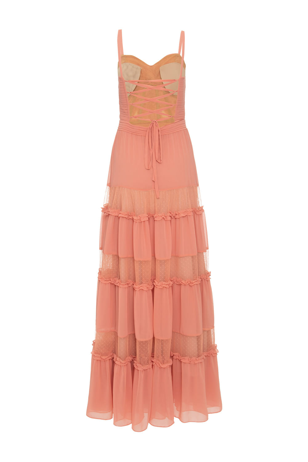 VESTIDO LONGO BUSTO FRANZIDO SALMAO