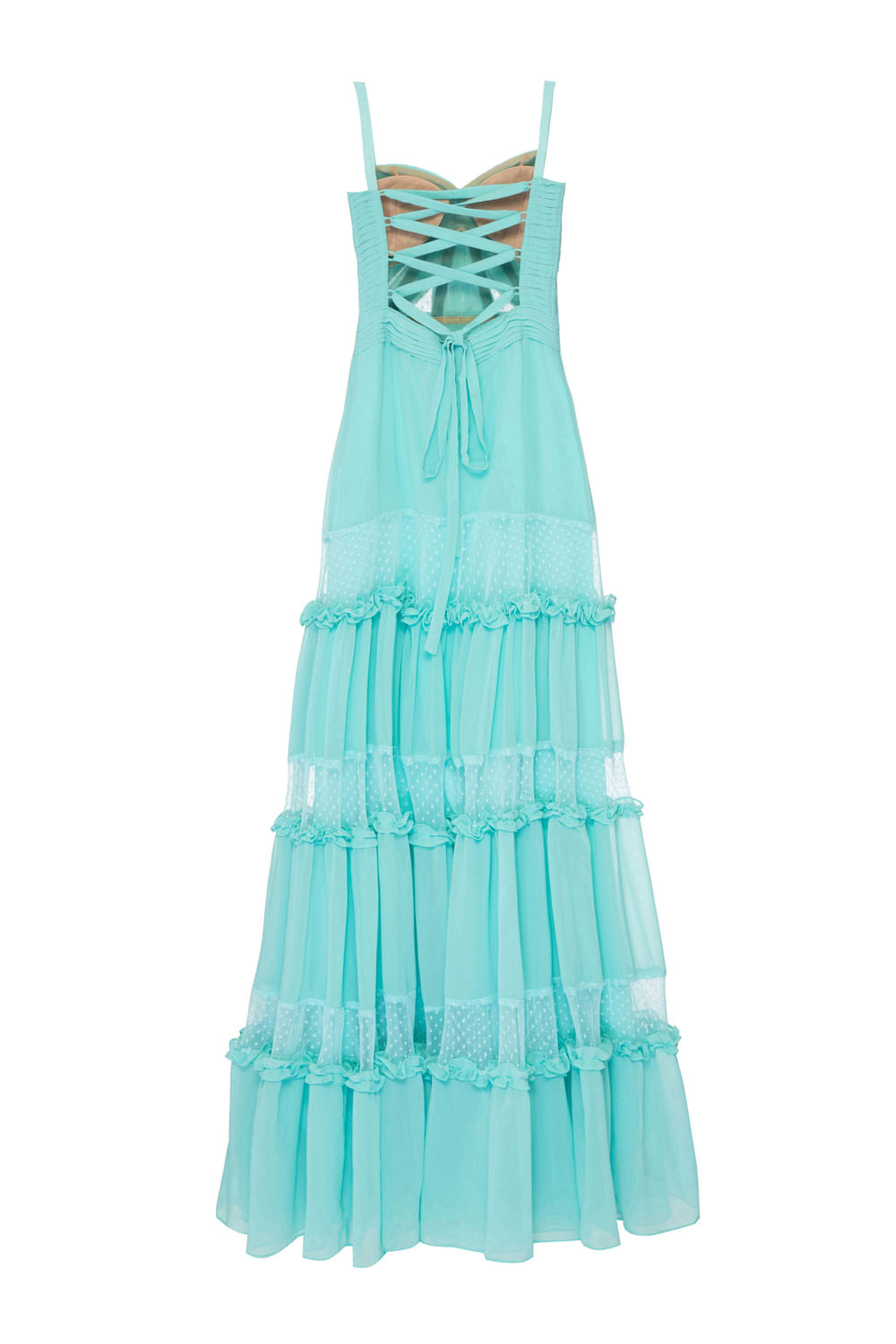 VESTIDO LONGO BUSTO FRANZIDO AZUL