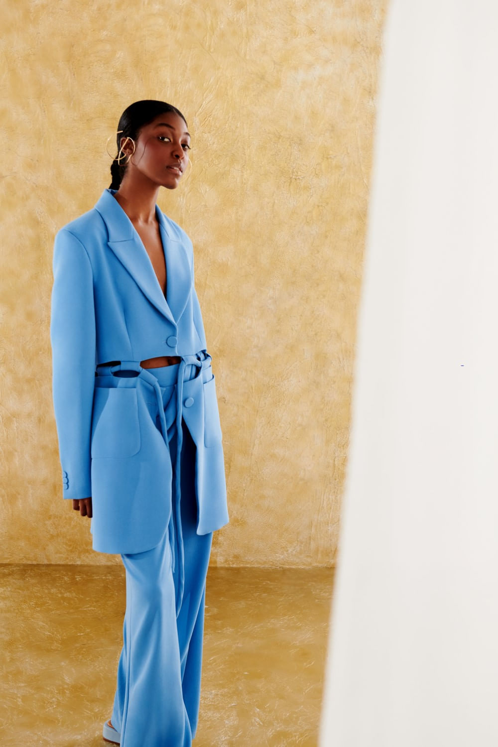 Blazer longo aberturas celeste