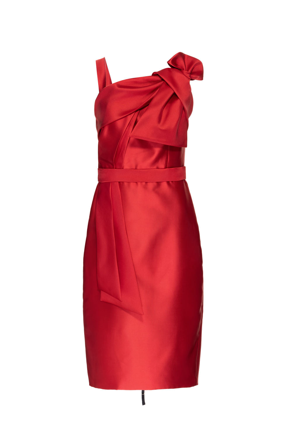 VESTIDO MÍDI LAÇO PREGAS VERMELHO