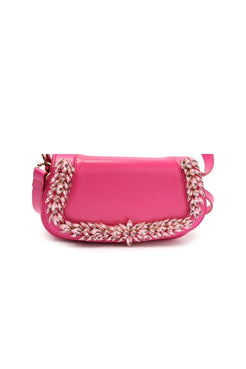 BOLSA TIRACOLO COURO CRISTAL PEQUENA PINK