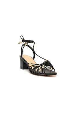 SANDÁLIA SALTO BLOCO PÉROLAS PRETO
