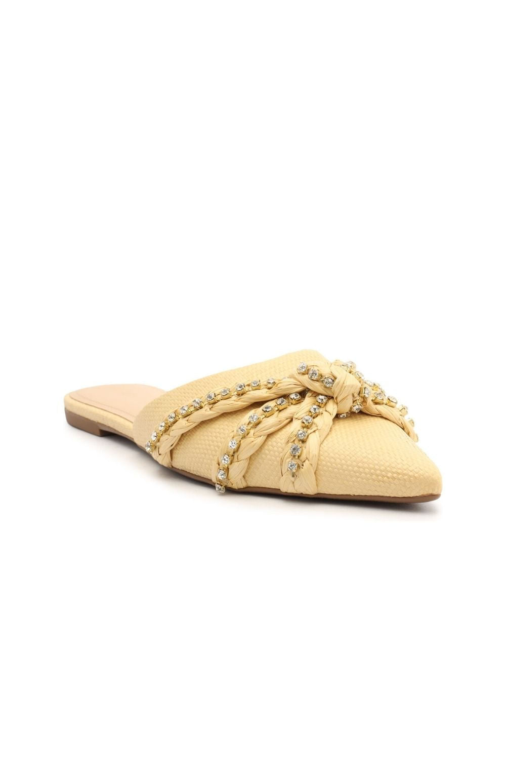 MULE PALHA BICO FINO PEDRARIAS NUDE