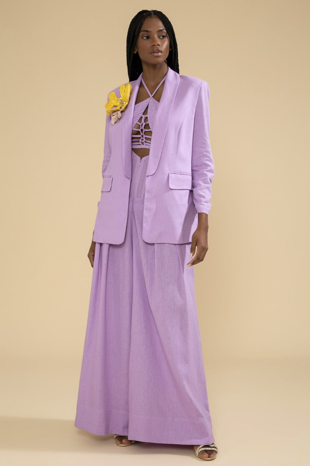 BLAZER FLOR LINHO BALNEÁRIO AMARELO