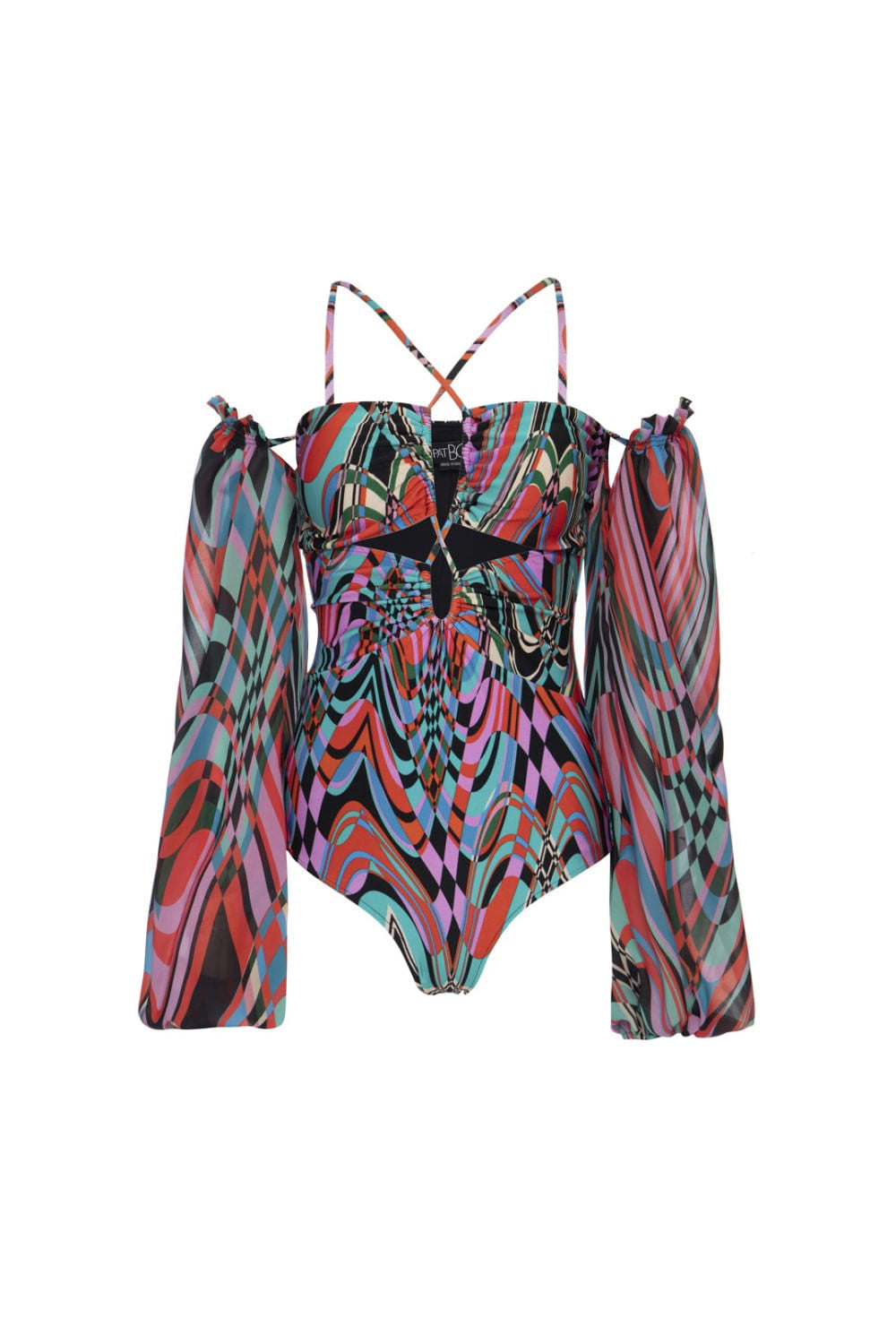 BODY MANGA LONGA PSICODELIA VERMELHO