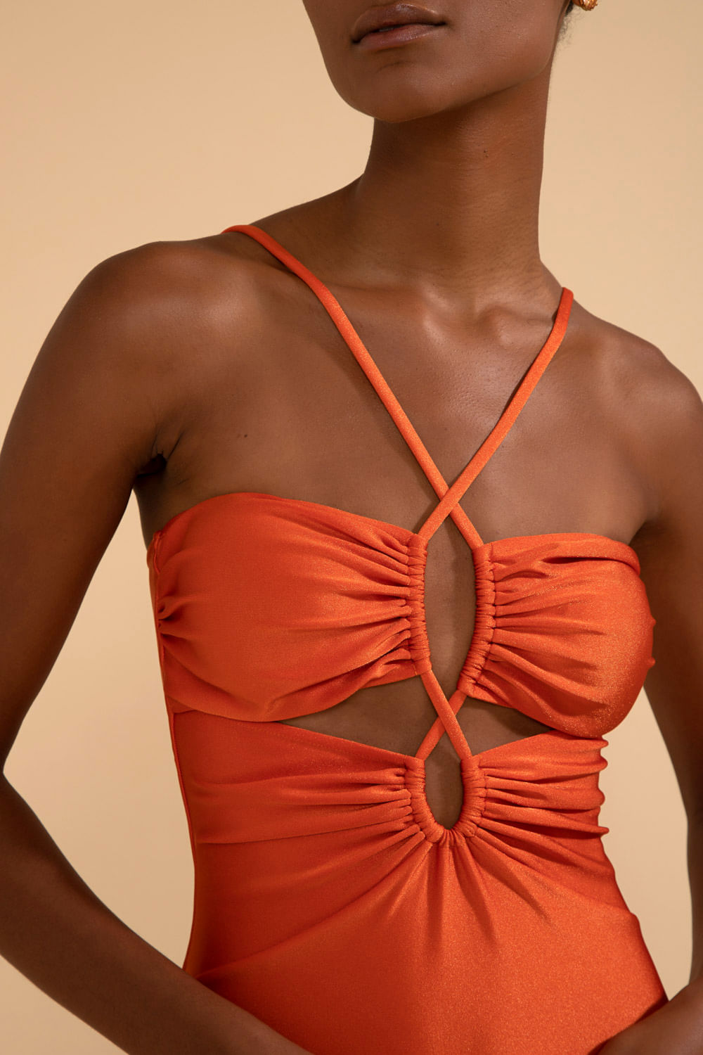 BODY RECORTES LYCRA APRICOT LARANJA