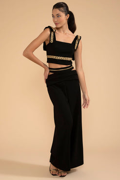 CALÇA AMPLA CORRENTE CREPE CHAIN PRETO