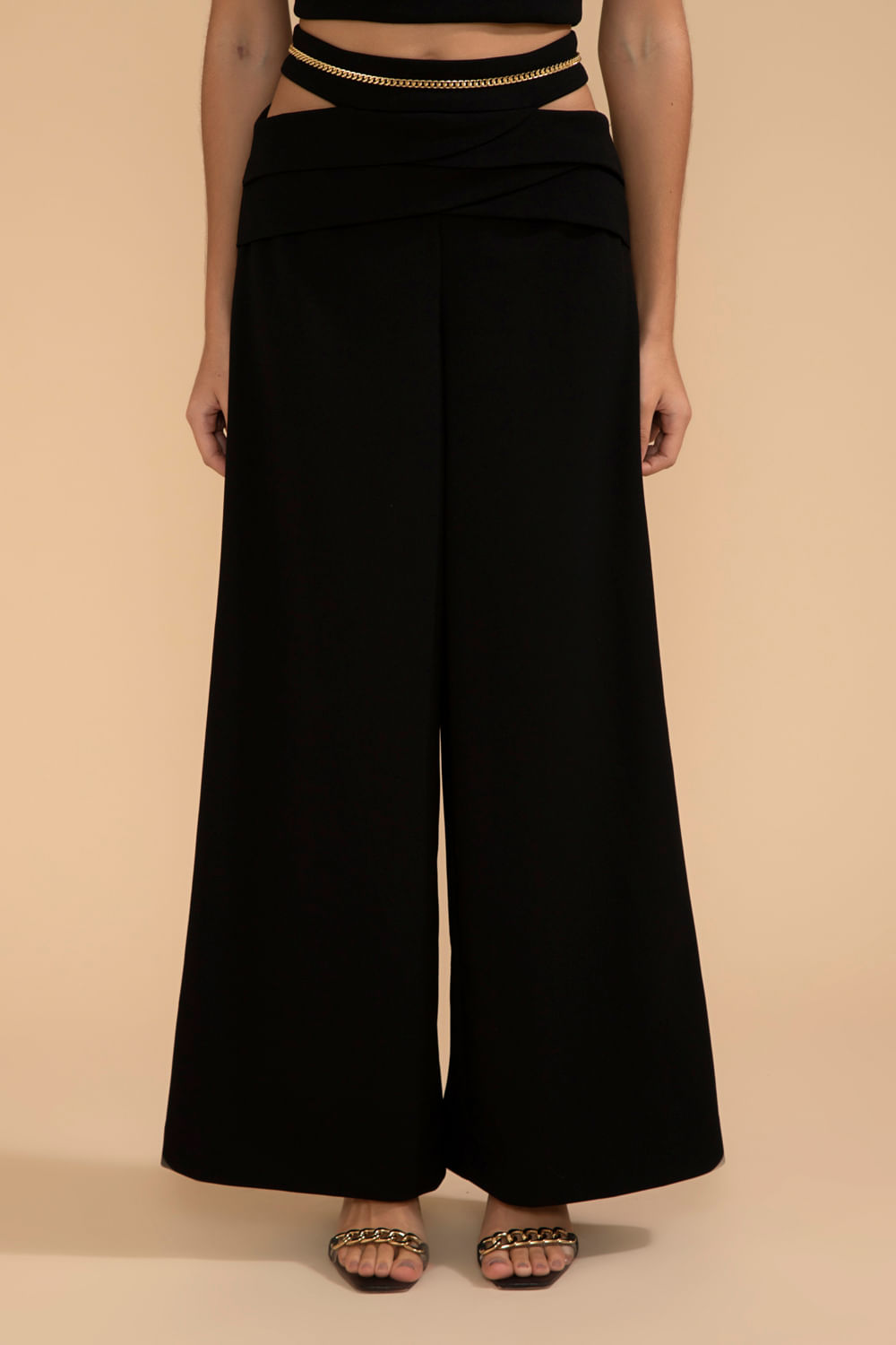 CALÇA AMPLA CORRENTE CREPE CHAIN PRETO